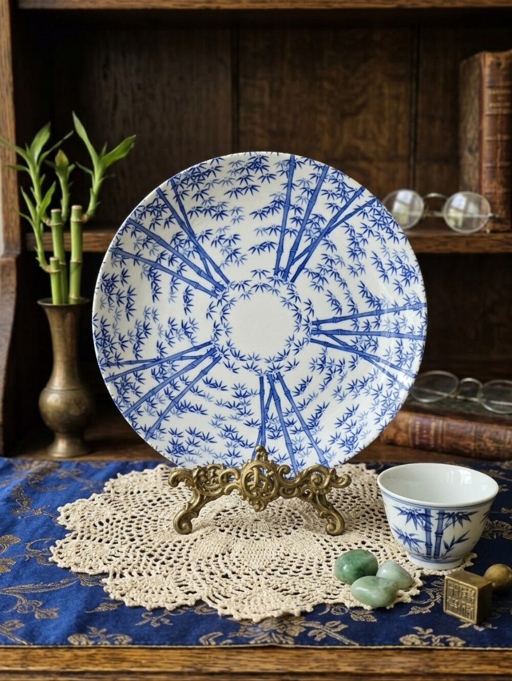 Vintage Japanese Porcelain Bamboo Forest Plate 1980s